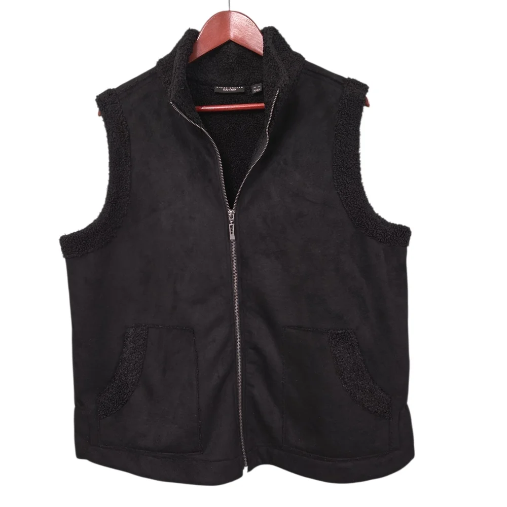 Susan Graver Weekend Black Sherpa-Lined Zip‎ Front Vest  Womens Sz XL Outdoor